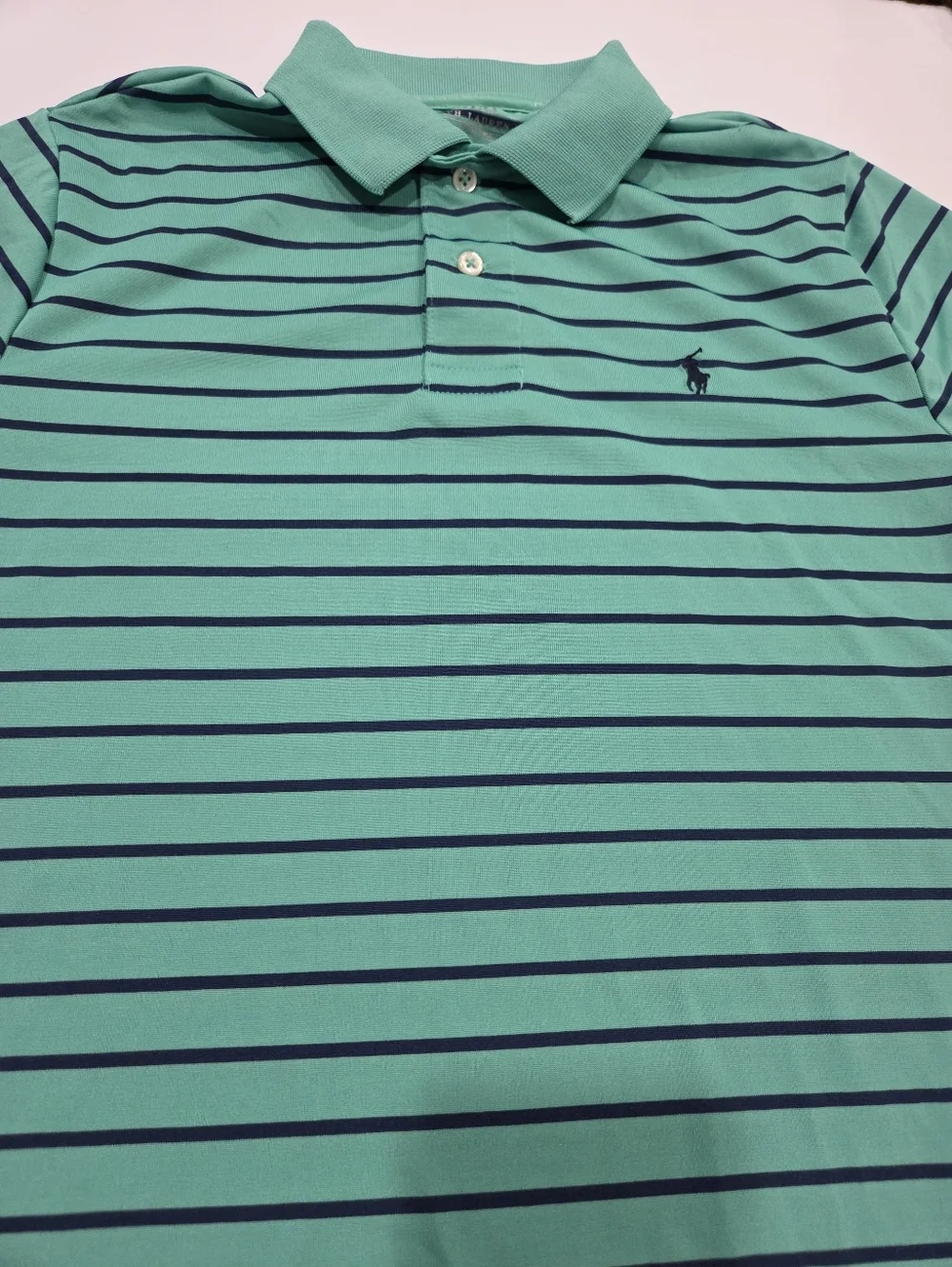 Ralph Lauren Boy’s Mint Green Striped Performance Polo Shirt Sz.10- 12
